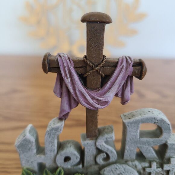 He Is Risen Easter Decor Hanging Wood Sign And Resin Figurine Easter Religious - Picture 4 of 10